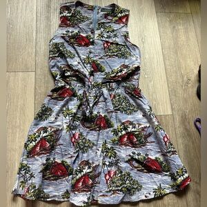 Topshop Tropical Print Dress with Red and Green Accents